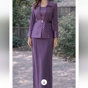 Terani Couture Mauve 3-Piece Skirt Suit w/ Beaded Jacket | Size 6 | NWT